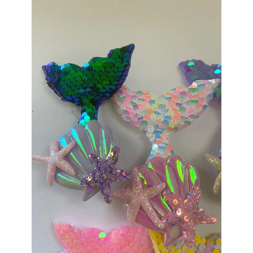 5 pc Mermaid Tail Hair Barrette Sequin Clip Kids Hair Accessory 4 inch